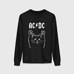 Свитшот хлопковый женский ACDC РОК КОТ, цвет: черный