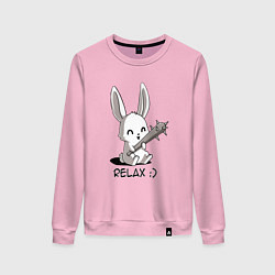 Свитшот хлопковый женский Милый зайчик с дубинкой, цвет: светло-розовый