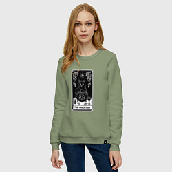 Свитшот хлопковый женский The Magician Tarot card Волшебник карта Таро, цвет: авокадо — фото 2