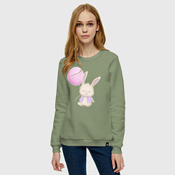 Свитшот хлопковый женский Милый Крольчонок С Воздушным Шариком, цвет: авокадо — фото 2