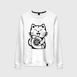 Свитшот хлопковый женский JDM Cat & Engine Japan, цвет: белый