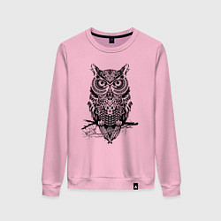 Свитшот хлопковый женский Черная сова в узорах, цвет: светло-розовый