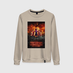 Свитшот хлопковый женский Очень странные дела, персонажи, цвет: миндальный