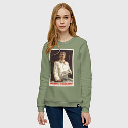 Свитшот хлопковый женский Сталин оптимист, цвет: авокадо — фото 2