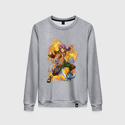 Свитшот хлопковый женский Нацу Драгнил и Хеппи, цвет: меланж