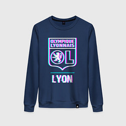 Свитшот хлопковый женский Lyon FC в стиле Glitch, цвет: тёмно-синий