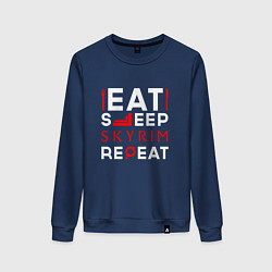 Свитшот хлопковый женский Надпись Eat Sleep Skyrim Repeat, цвет: тёмно-синий
