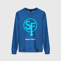 Свитшот хлопковый женский Символ Sally Face в неоновых цветах, цвет: синий