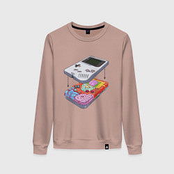 Свитшот хлопковый женский Game boy insides, цвет: пыльно-розовый