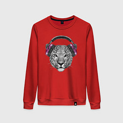 Свитшот хлопковый женский Леопард в наушниках - меломан, цвет: красный