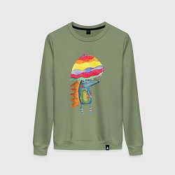 Свитшот хлопковый женский Ежик под зонтиком, цвет: авокадо