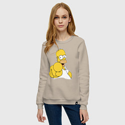 Свитшот хлопковый женский Гомер Симпсон указывает пальцем, цвет: миндальный — фото 2