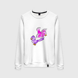 Свитшот хлопковый женский Две разноцветные пташки, цвет: белый