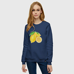 Свитшот хлопковый женский Сочные лимоны, цвет: тёмно-синий — фото 2