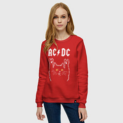 Свитшот хлопковый женский AC DC rock cat, цвет: красный — фото 2