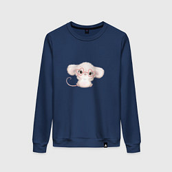 Свитшот хлопковый женский Зверёк в очках, цвет: тёмно-синий