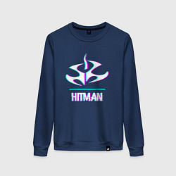 Свитшот хлопковый женский Hitman в стиле glitch и баги графики, цвет: тёмно-синий