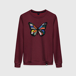 Свитшот хлопковый женский Графичная бабочка, цвет: меланж-бордовый
