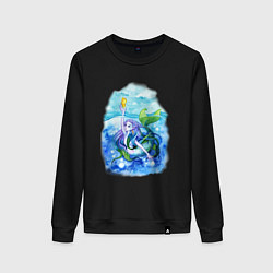 Свитшот хлопковый женский Русалочка и бабочка, цвет: черный
