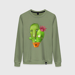 Свитшот хлопковый женский Любовь и кактусы, цвет: авокадо
