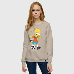 Свитшот хлопковый женский Барт Симпсон бьёт по футбольному мячу, цвет: миндальный — фото 2