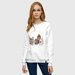 Свитшот хлопковый женский Хюгге домики, цвет: белый — фото 2