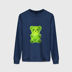 Свитшот хлопковый женский Желейный медведь зеленый, цвет: тёмно-синий
