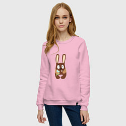 Свитшот хлопковый женский Кролик с цветочком, цвет: светло-розовый — фото 2