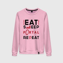 Свитшот хлопковый женский Надпись: eat sleep Portal repeat, цвет: светло-розовый