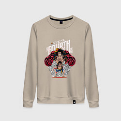 Свитшот хлопковый женский Луффи 4 гир - Упругий человек, цвет: миндальный