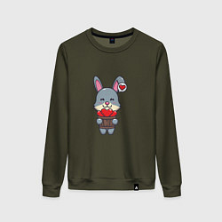 Свитшот хлопковый женский Кролик и сердечки, цвет: хаки