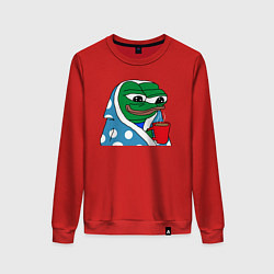 Свитшот хлопковый женский Frog Pepe мем, цвет: красный