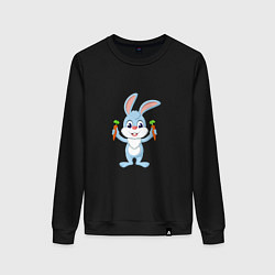 Свитшот хлопковый женский Кролик с морковками, цвет: черный