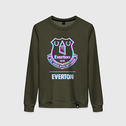 Свитшот хлопковый женский Everton FC в стиле glitch, цвет: хаки