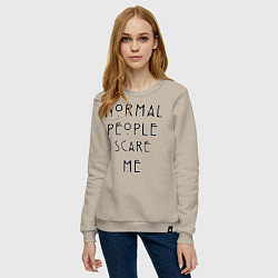 Свитшот хлопковый женский Normal people scare me, цвет: миндальный — фото 2