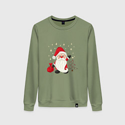 Свитшот хлопковый женский Дед Мороз с подарками Новый год, цвет: авокадо