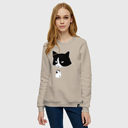 Свитшот хлопковый женский Кот сидит в воде и сторожит утёнка, цвет: миндальный — фото 2