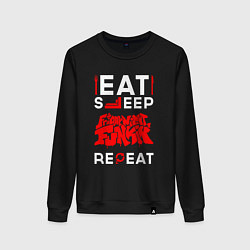 Свитшот хлопковый женский Надпись eat sleep Friday Night Funkin repeat, цвет: черный