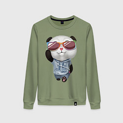 Женский свитшот Прикольный пандёныш в темных очках и наушниках