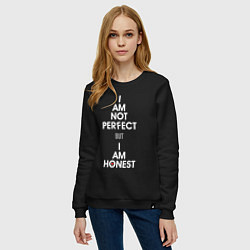 Свитшот хлопковый женский I am not perfect, I am honest, цвет: черный — фото 2