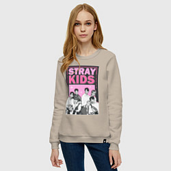 Свитшот хлопковый женский Stray Kids boy band, цвет: миндальный — фото 2