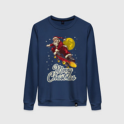 Свитшот хлопковый женский Санта на скейте, цвет: тёмно-синий