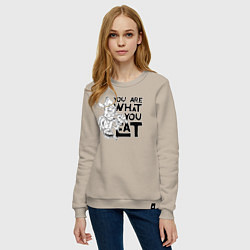 Свитшот хлопковый женский Ты то , что ешь, цвет: миндальный — фото 2
