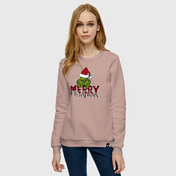 Свитшот хлопковый женский Гринч Merry Christmas, цвет: пыльно-розовый — фото 2