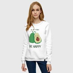 Свитшот хлопковый женский Dont worry be happy - avocado, цвет: белый — фото 2