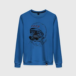 Свитшот хлопковый женский Лайка собака космонавт СССР, цвет: синий