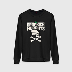 Свитшот хлопковый женский Dropkick murphys панк рок группа череп в кепке, цвет: черный