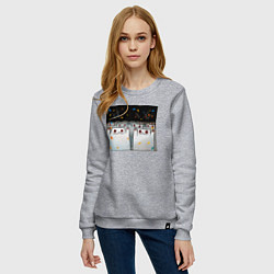 Свитшот хлопковый женский Мрачные коты празднуют, цвет: меланж — фото 2