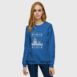 Свитшот хлопковый женский Новогодние тоторики - ugly sweater, цвет: синий — фото 2