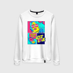 Свитшот хлопковый женский Поп арт девушка с телефоном, цвет: белый